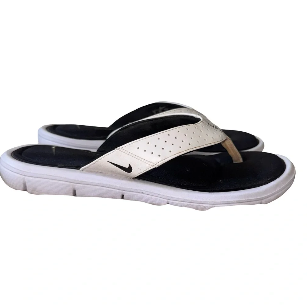 Nike Comfort Footbed Thong Sandals Womens 7 Black White Athletic Flip Flops - Picture 3 of 6